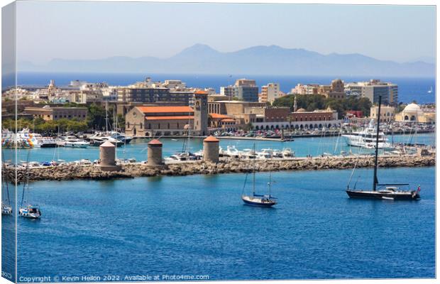 View over the harbour, Rhodes Town, Greece Canvas Print by Kevin Hellon