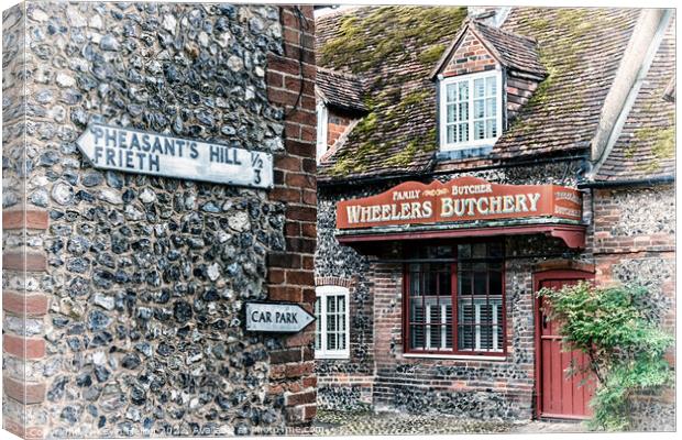 Wheeler's Butchery, Hambleden, Buckingha,shire, England Canvas Print by Kevin Hellon
