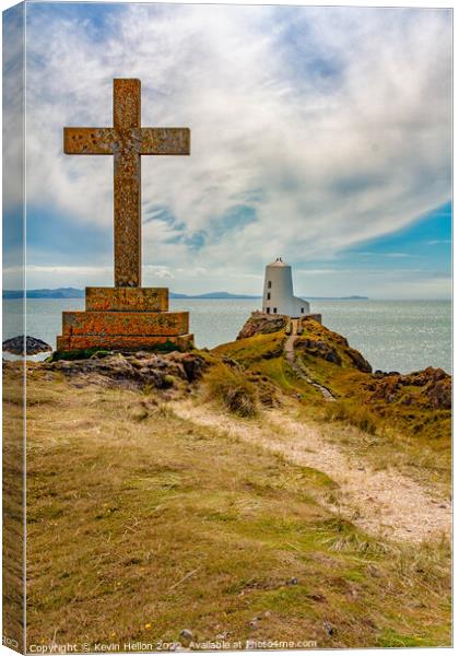 Cross and Tyw Mawr Lighthouse, Canvas Print by Kevin Hellon