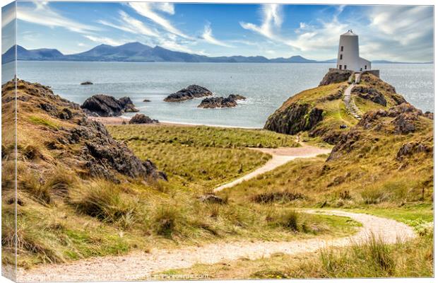 Boundary post and path to Tyw Mawr Lighthouse, Canvas Print by Kevin Hellon