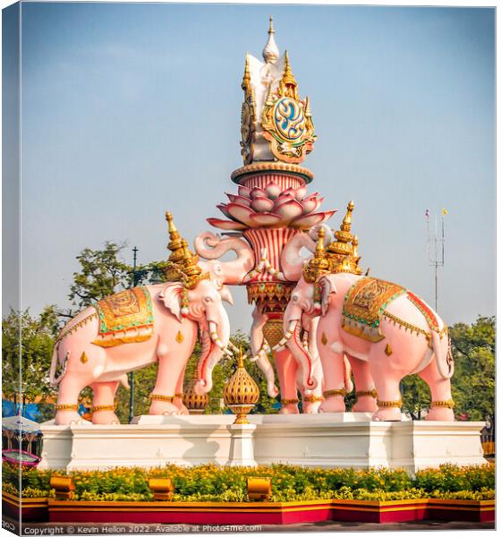 Pink elephants statue,  Canvas Print by Kevin Hellon