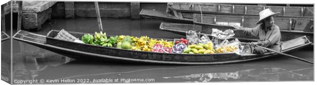 Panorama floating market vendor,  Canvas Print by Kevin Hellon