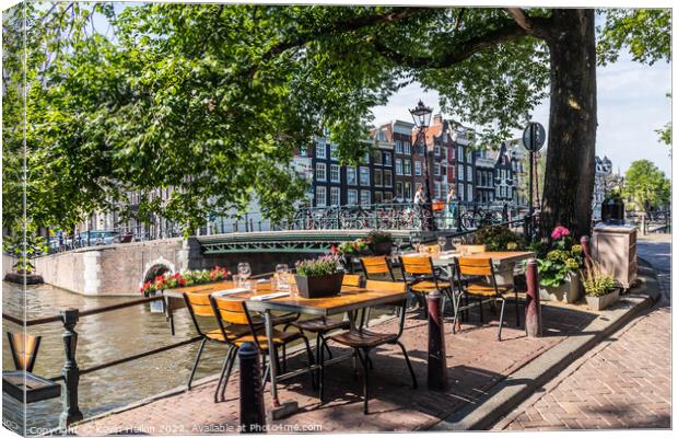 Canalside restaurant, Brouwersgracht, Amsterdam, Netherlands Canvas Print by Kevin Hellon