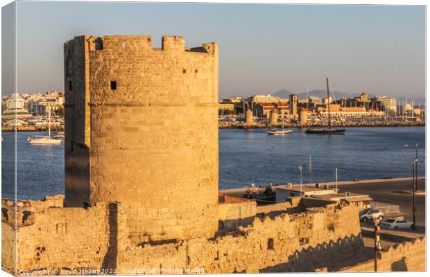 Fortifcations overlooking the harbour in Rhodes Town, Greece Canvas Print by Kevin Hellon