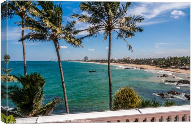 View from Mount Lavinia Hotel over beach, Colombo, Sri Lanka Canvas Print by Kevin Hellon