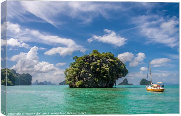 Yacht in Phang Nga Bay, Phuket, Thailand Canvas Print by Kevin Hellon