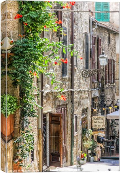 Street in Pitigliano, Tuscany, Italy Canvas Print by Kevin Hellon