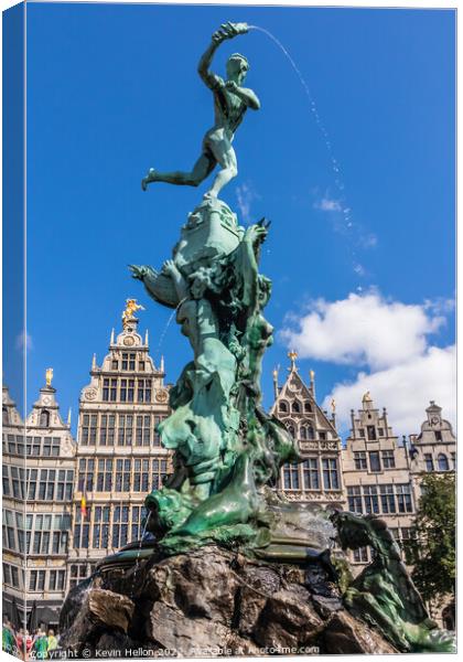 Brabo's monument with Guild houses in the Grote Markt, Antwerp,  Canvas Print by Kevin Hellon