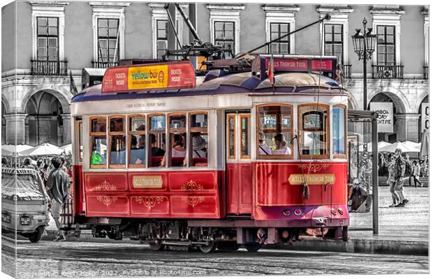 Tram in Praca do Commercio, Lisbon, Portugal Canvas Print by Kevin Hellon