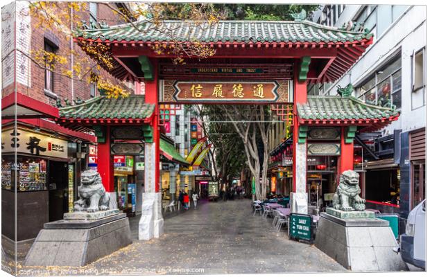Gate or Paifnag at the entrance to Chinatown, Canvas Print by Kevin Hellon