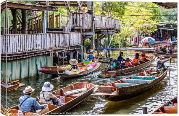 Tourist Boats, Damnoen Saduak floating market, Thailand Canvas Print by Kevin Hellon