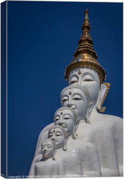Five white Buddha statues at Wat Pha Sorn Kaew, Canvas Print by Kevin Hellon