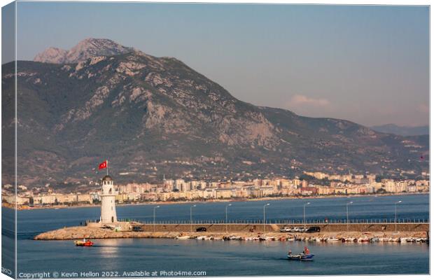 Lighthouse at entrance to Alanya Harbour Canvas Print by Kevin Hellon