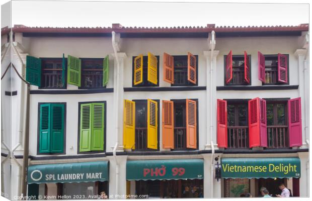 Colourful Chinese shophouses in Telok Ayer street, Singapore Canvas Print by Kevin Hellon