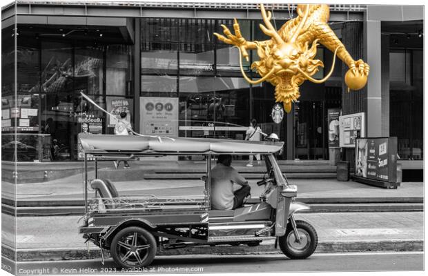 Dragon and tuk tuk in Chinatown, Canvas Print by Kevin Hellon