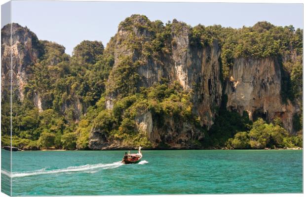 Long tailed boat, Krabi, Thailand Canvas Print by Kevin Hellon