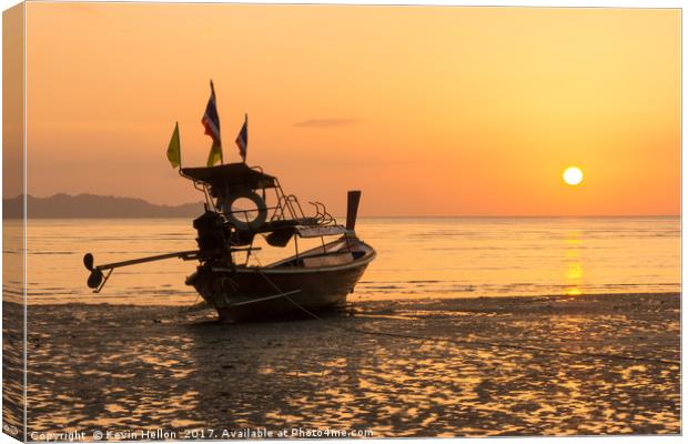 Long tail boat on Pak Meng beach, Trang province,  Canvas Print by Kevin Hellon