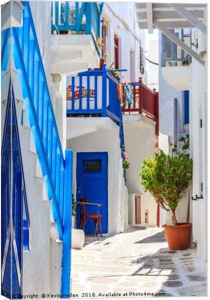 Typical street, Chora, Canvas Print by Kevin Hellon