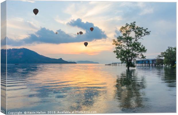 Hot air balloons and mangrove tree Canvas Print by Kevin Hellon
