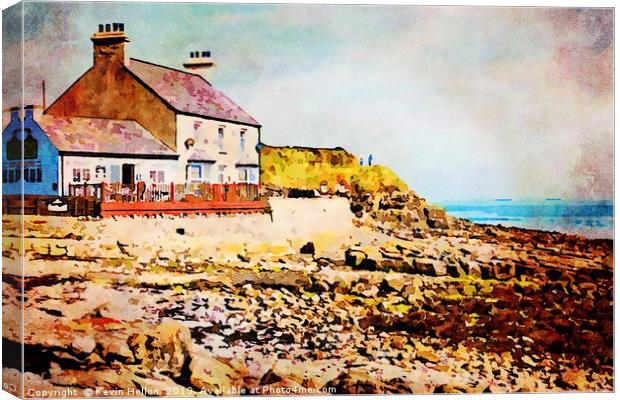 Digital water colour of old cafe in Benllech Bay Canvas Print by Kevin Hellon