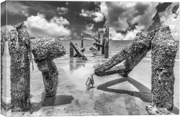 Stumps of an old pier in Hua Hin, Canvas Print by Kevin Hellon