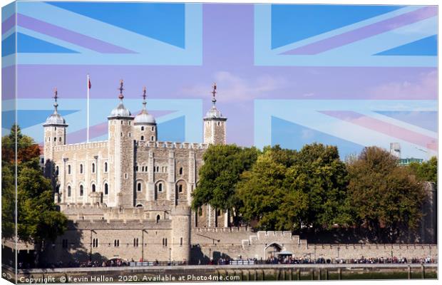 The Tower of London with Union Jack superimposed.  Canvas Print by Kevin Hellon
