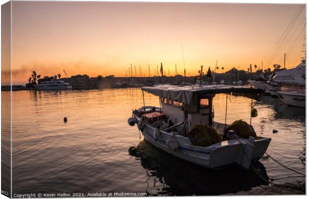 View of Kos harbour at sunrise Canvas Print by Kevin Hellon