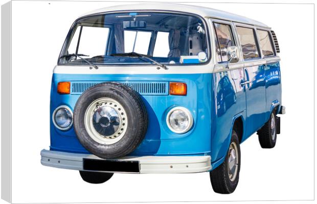 Blue and white Volkswagen Camper van Canvas Print by Kevin Hellon