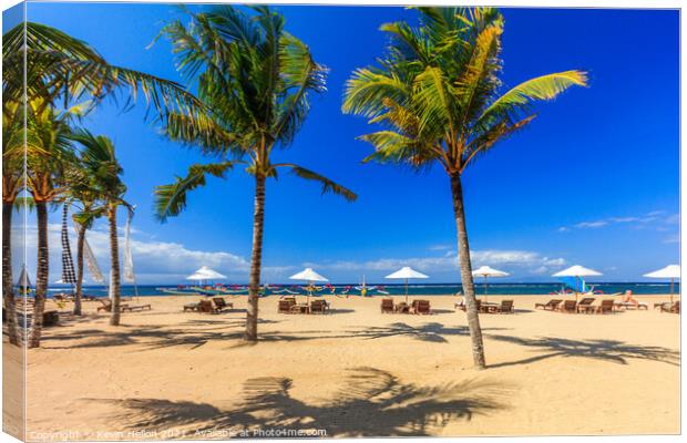 Sunbeds and palm trees Canvas Print by Kevin Hellon