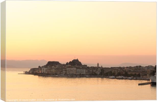 Dawn over Corfu Town, Greece Canvas Print by Kevin Hellon