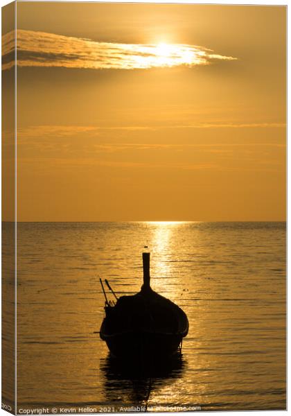 Silhouettes of boats at Bang Tao beach Canvas Print by Kevin Hellon