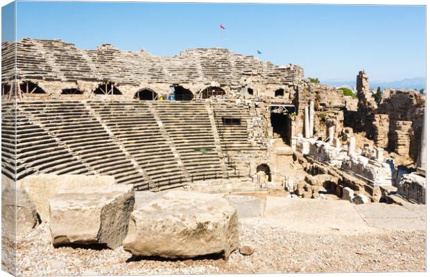 Ancient amphitheatre, Side, Turkey Canvas Print by Kevin Hellon