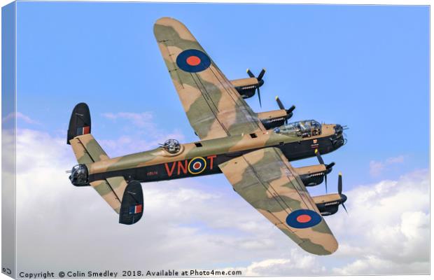 Avro Lancaster B.1 PA474 VN-T "Leader" Canvas Print by Colin Smedley