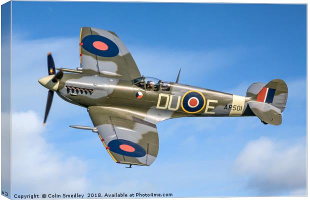 Spitfire LF.Vc AR501/DU-E G-AWII Canvas Print by Colin Smedley