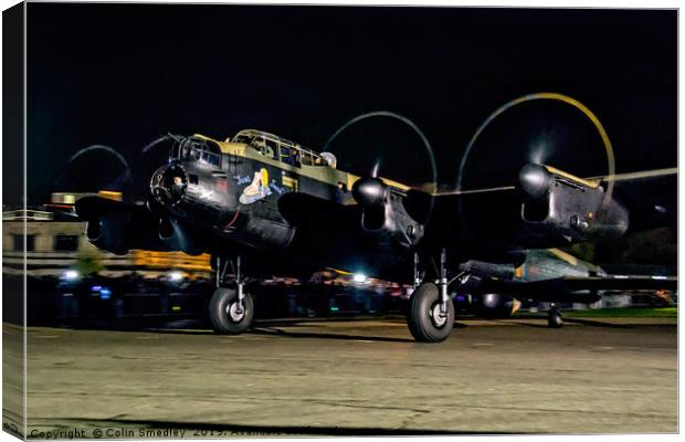 Lancaster NX611 night taxy run  Canvas Print by Colin Smedley