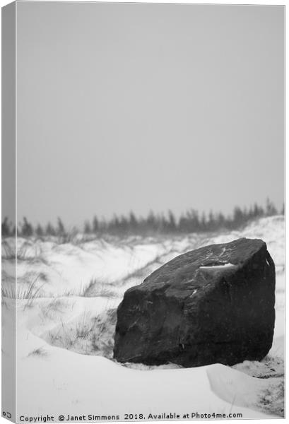 Blwch South Wales Boulder in Snow Canvas Print by Janet Simmons