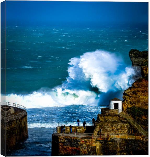 Storm waves at Portreath Canvas Print by Mike Lanning
