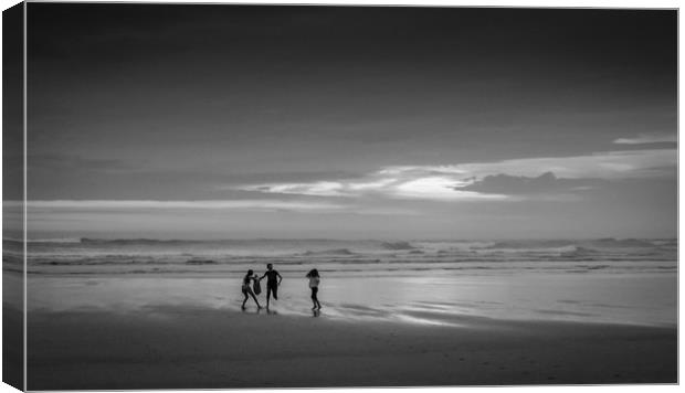Children on the Perranporth beach in the evening Canvas Print by Mike Lanning