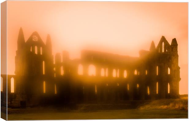 Foggy Whitby Abbey Canvas Print by Mike Lanning