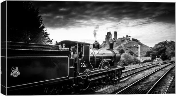 Steam Locomotive BR30120 at Corfe Castle Station Canvas Print by Mike Lanning