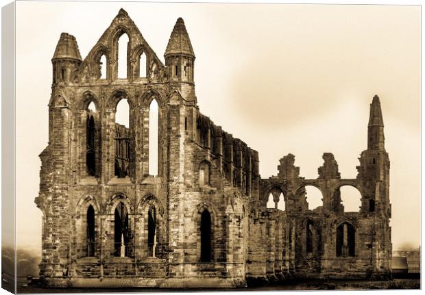 Whitby Abbey - Antique Postcard Canvas Print by Mike Lanning