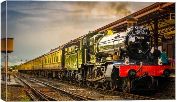 GWR 7828 'Odney Manor' with the Cambrian Coast Exp Canvas Print by Mike Lanning