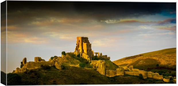 Evening at Corfe Castle Canvas Print by Mike Lanning