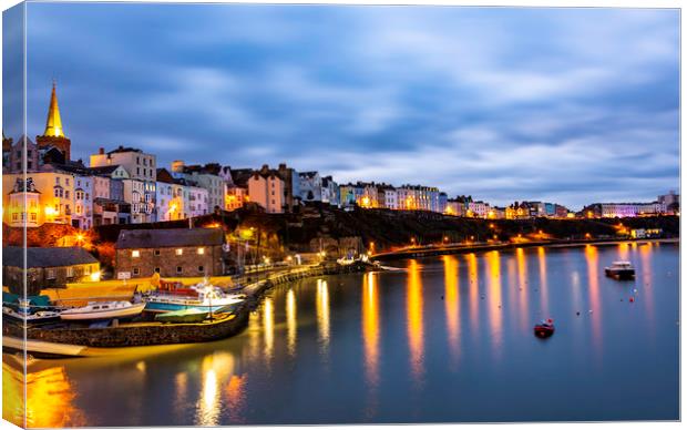Tenby by Night Canvas Print by Mal Spain