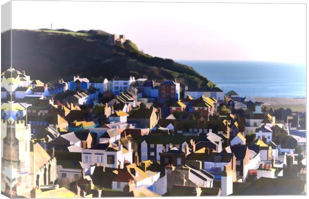 Hastings Old Town Digitally Painted Canvas Print by ian broadmore