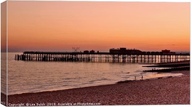 Hastings pier at Sunset Canvas Print by Lee Sulsh