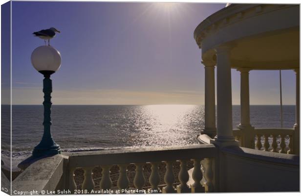 Bexhill Colonnade with Seagull Canvas Print by Lee Sulsh