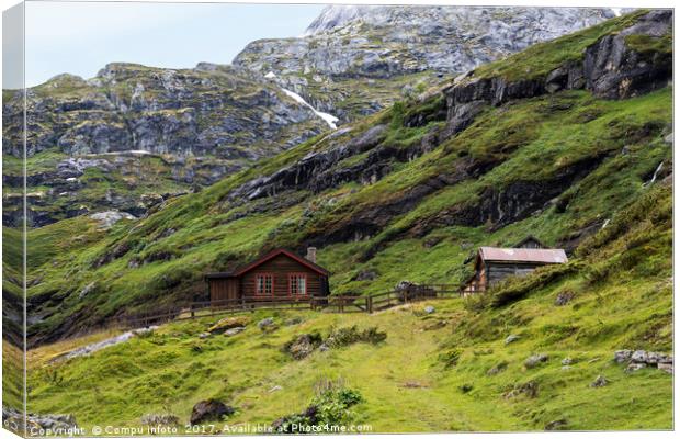 wooden house in nature area Jostedalsbreen Canvas Print by Chris Willemsen
