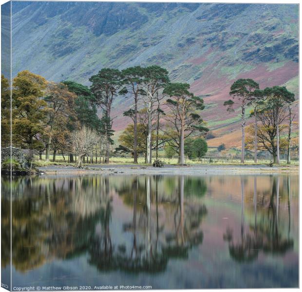 Stuning Autumn Fall landscape image of Lake Buttermere in Lake District England Canvas Print by Matthew Gibson