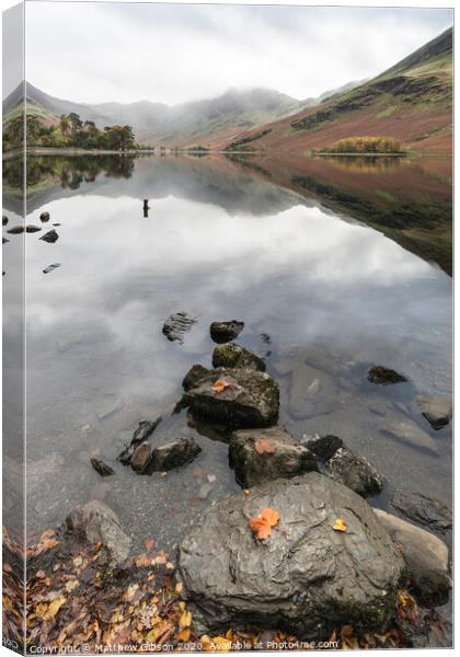 Stuning Autumn Fall landscape image of Lake Buttermere in Lake District England Canvas Print by Matthew Gibson